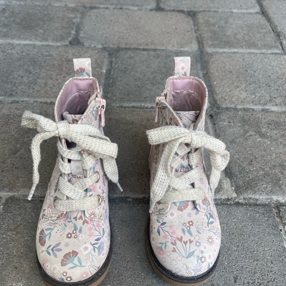 Target Kids Floral Boots with Cream Laces